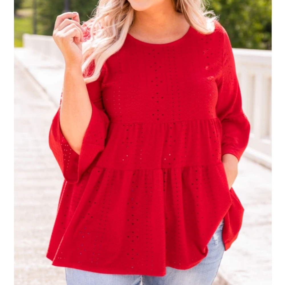 New Chic Soul Red Top Blouse 1X Plus Size
